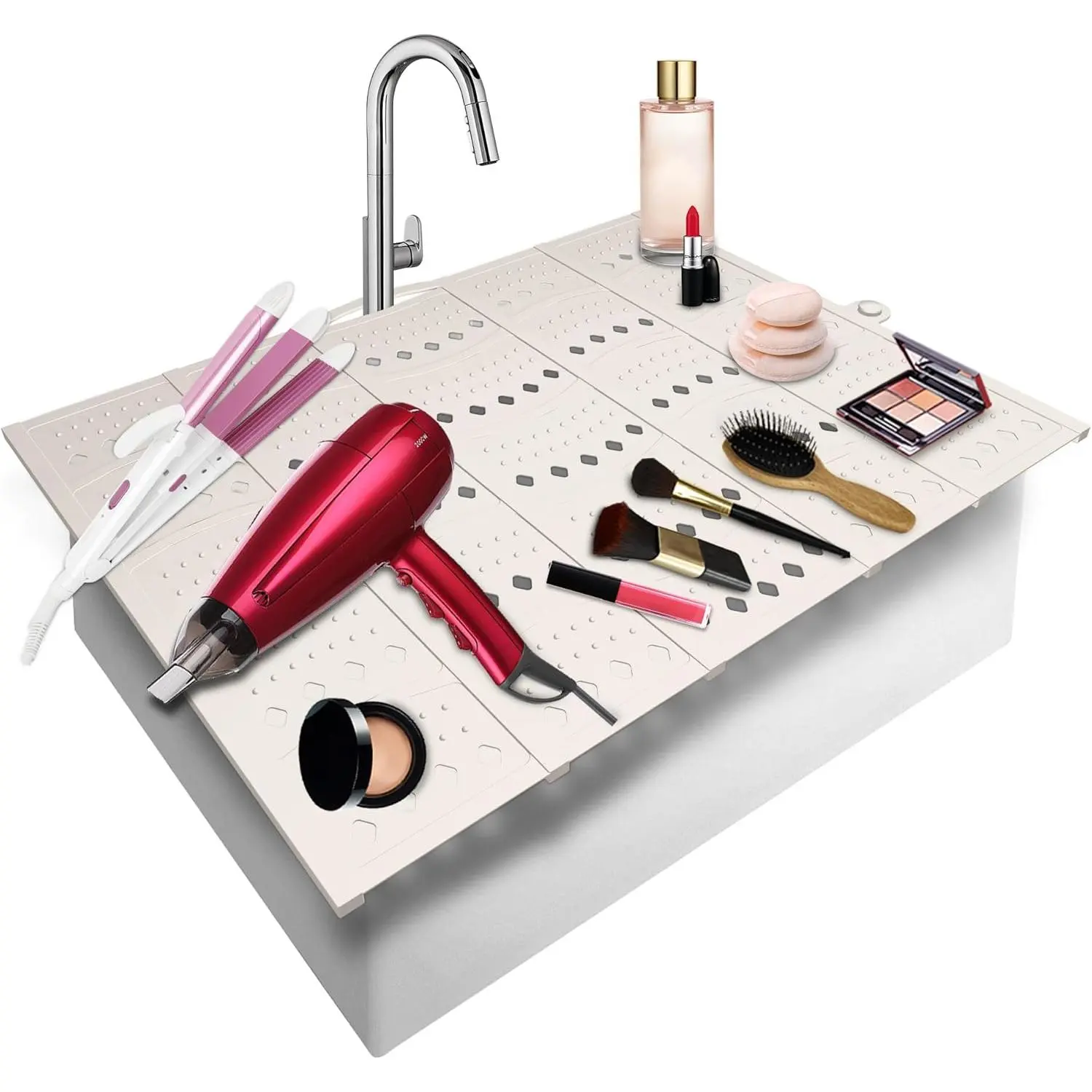 Foldable Bathroom Sink Cover - Lightweight Steel Frame, 480-Degree Heat-Resistant Synthetic Mat, 20.2x15.8 in Hanging Organizer, Travel Roll-Up Storage Box, Splash Guard for Small Bathrooms, RV Campers, Easy to Clean, 20.2 X15.8 Inch, Heat Resistant Mat