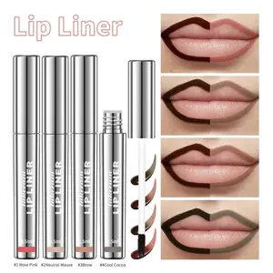 4Pcs Peel-Off Lip Liner Stain Set Rose Pink Neutral Mauve Brow Cool Cocoa 24H Long-Lasting Waterproof Transfer-Proof Brightens Complexion