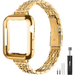 Gold Slim Stainless Steel Watch Band for Apple Watch Women Adjustable Luxury Metal Strap iWatch 41mm 45mm 42mm 44mm 40mm 38mm Series 10/9/8/7/6/5/4/3/2/1/SE