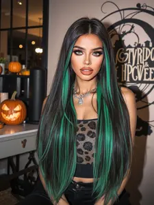 26 Inch Gradient Long Straight Synthetic Hair Wig for Women, Halloween Cosplay Costume, Fashionable and Stylish Hairpiece