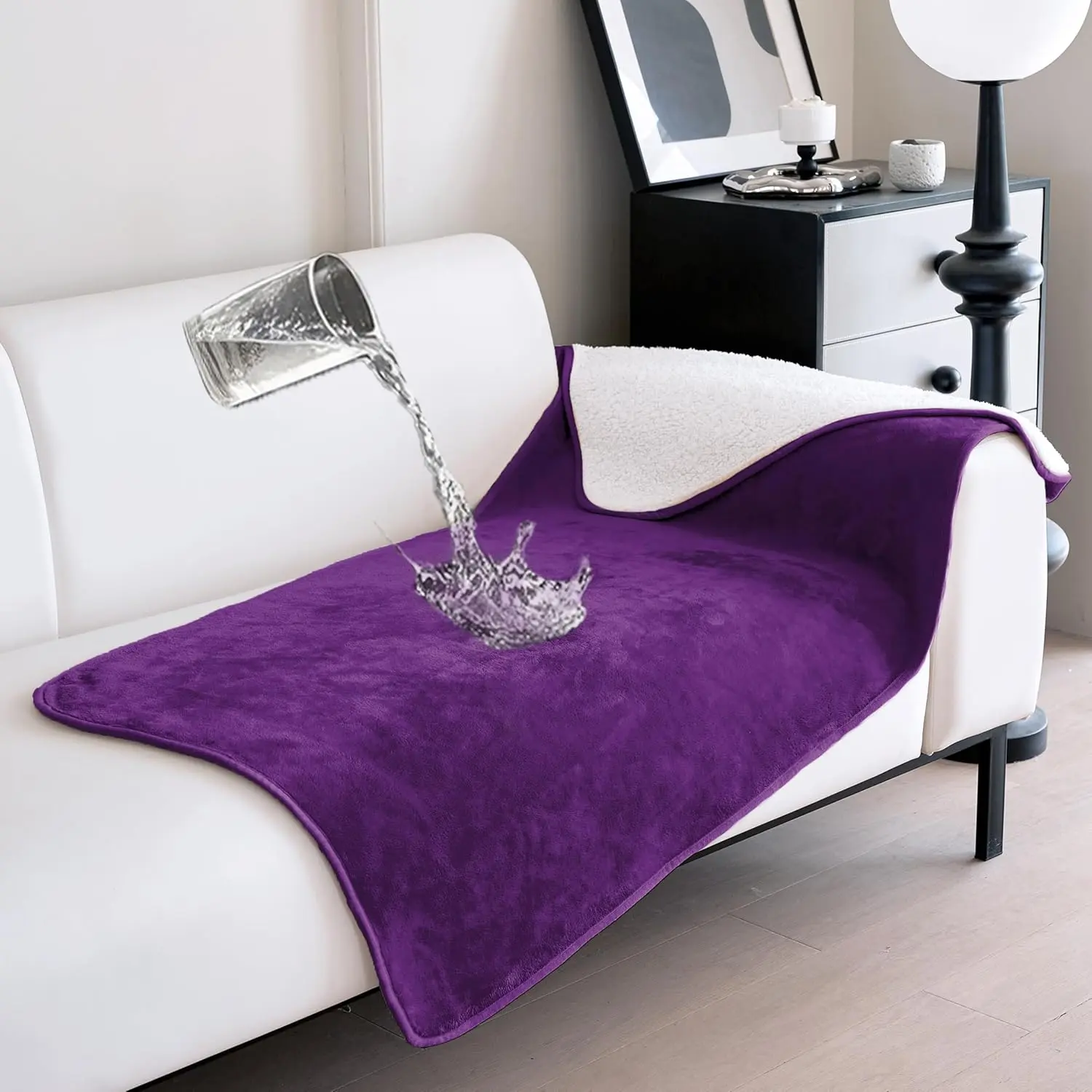 Blanket,  Reversible Sherpa Fleece Throw Blanket, Furniture Cover for Bed, Couch, Sofa Protection from Liquid Pee and  of Puppy,  (Dark Purple, 30x70 inches)