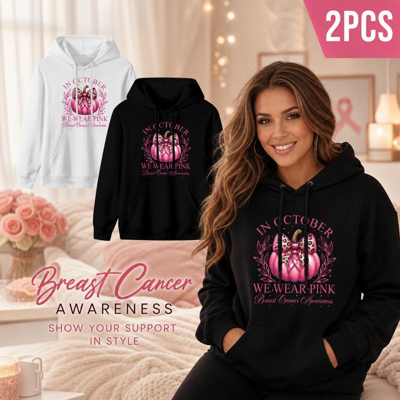 Women's 2-Pack Breast Cancer Awareness Hoodies - Long Sleeve Fitted Casual Tops for Women with Pockets, Pink October Graphic Pullover, Soft Fall Winter Outfits, Pink Ribbon Survivor Support Gifts for Lady