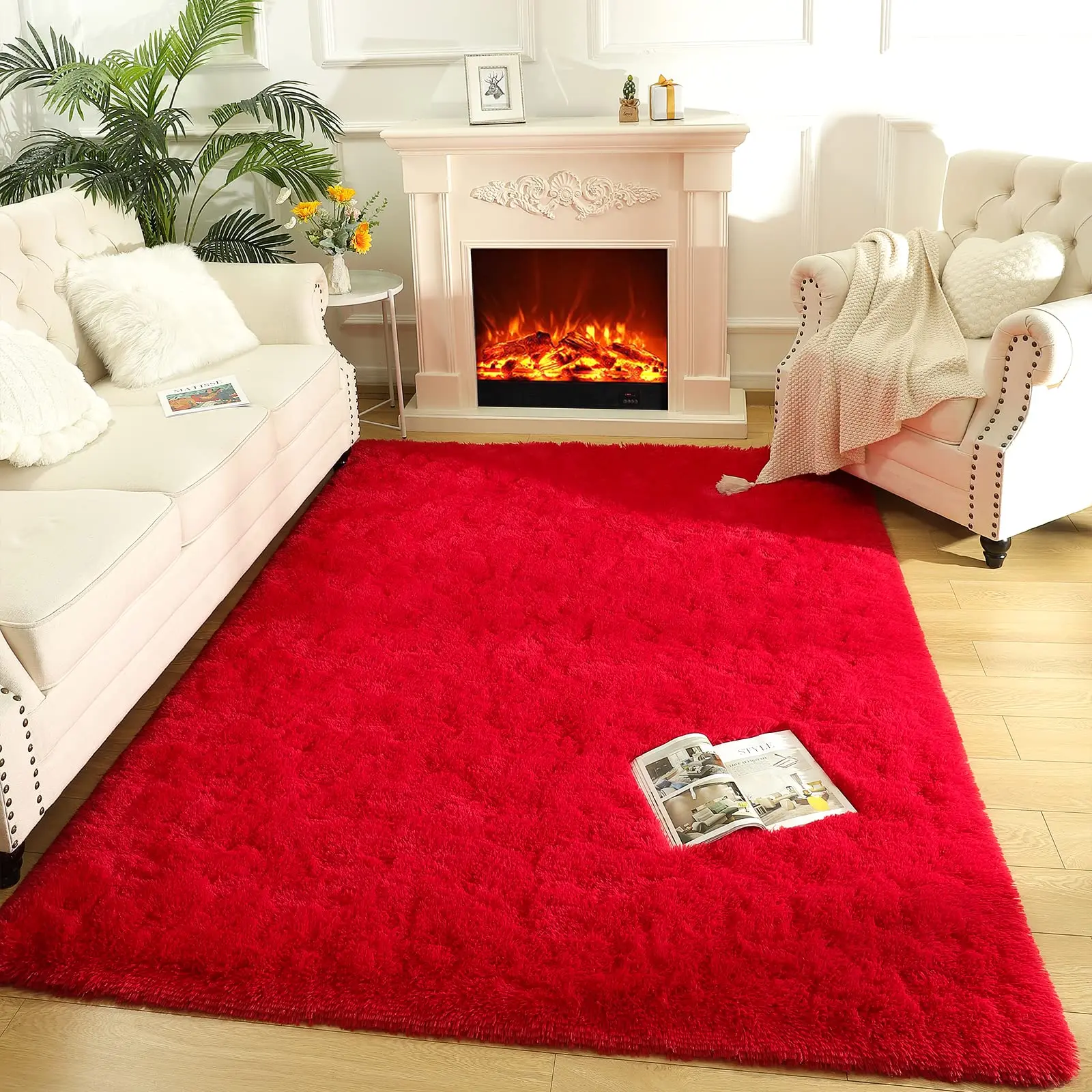 Soft Area Rugs for Bedroom Living Room Plush Fluffy Rug, Shag Furry Area Rug Carpet Non Shedding for Nursery Children Kids Girls Room Home Decorative, Red
