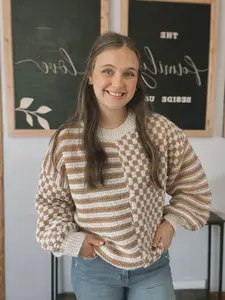 Pattern Play Oversized Sweater - All Over Print, Long Sleeve, Fitted, Casual Style, Medium Length, Perfect for Fall