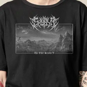 Skyrim T-Shirt, Unisex Elder Scrolls Bethesda Metal Style Vide Game Tee Shirt