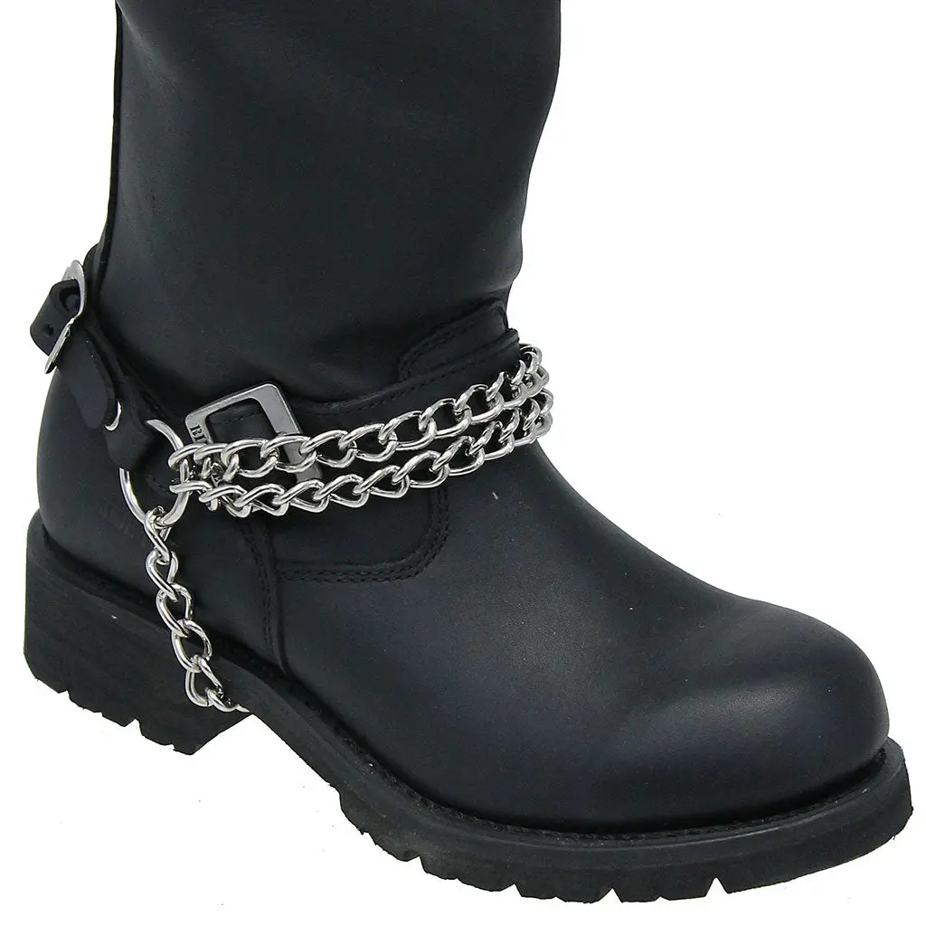 JAMIN LEATHER® Double Heavy Chain Leather Boot Straps #BS21XK - Black, Adjustable, 7-8 oz. Cowhide, Nickel Plated Chrome, Made in USA