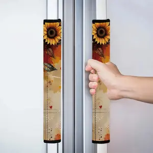 2pcs 4.7x15.7 inch Artistic Sunflower Heart Pattern Kitchen Appliance Handle Covers | Removable and Reusable Protective Covers for Refrigerator/Dishwasher/Microwave/Oven.  Home Decor, Holiday Gift, Household Items, Home Care Supplies. 2.09LYY-17