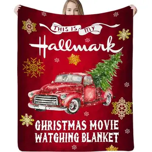 Christmas Car Pattern Blanket, 1 Count Soft Comfortable Throw Blanket, Warm Napping Blanket For Home Office Travel Camping Dormitory, Hallmark Comfy Blanket