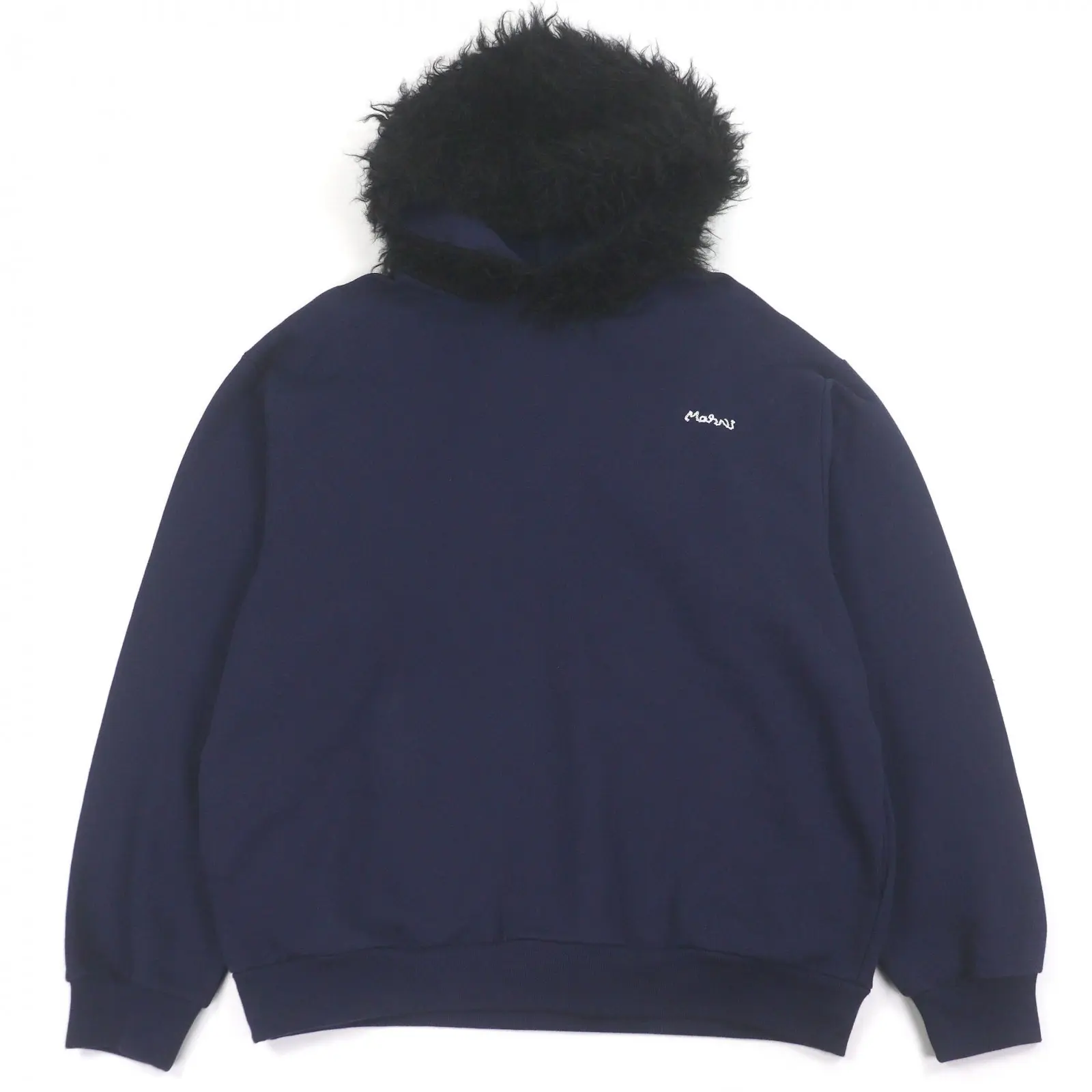 Pre-owned MARNI Cotton Small Leather Goods Logo Embroidered Faux Fur Hooded Jacket