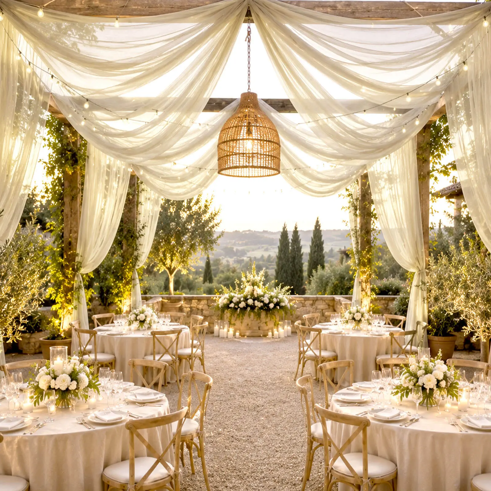 Sheer Draped Ceiling Drape Single Panel - 10ft x 32ft Beige Machine-Wash Home & Festive Supplies for Wedding Canopy, Birthday, Bridal Shower Décor