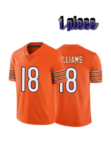Men's American Football Jersey 18 orange Vintage Embroidered Casual Training T-Shirt, Sporty V-Neck Short Sleeve, Loose-Fitting Long Tee, Jersey Shirts