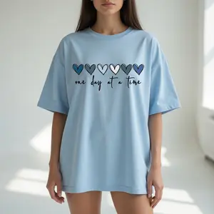 One Day At A Time Mental Health Wellness Hearts Sweatshirt Women'S Crew Neck 100% Cotton Oeko-Tex Certified Low Impact Dyes
