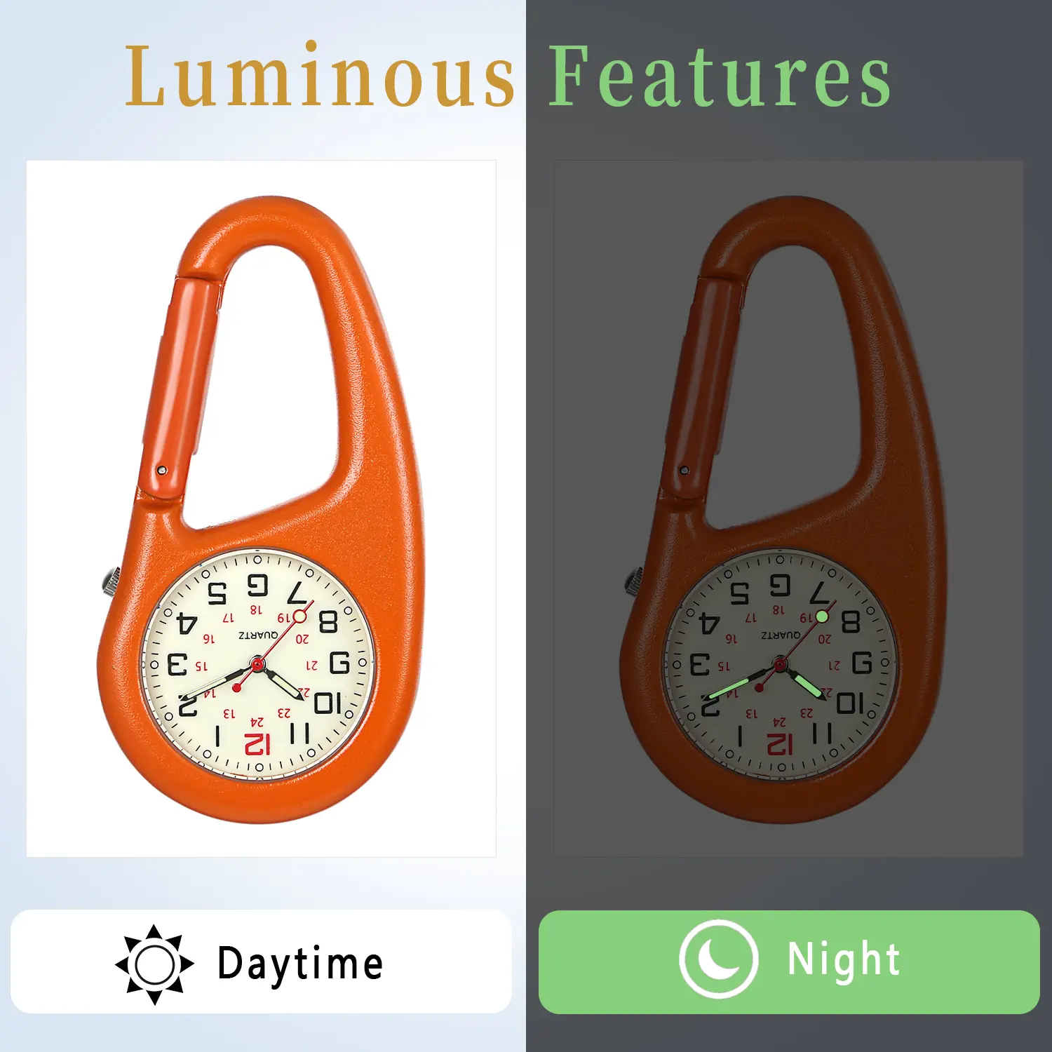 OIDEA Unisex 3ATM Waterproof Luminous Dial Quartz Watch - Matte Case, Carabiner Clip, Outdoor Adventure Pocket & Fob Watch for Nurses, Outdoor Adventure Pocket & Fob Watches