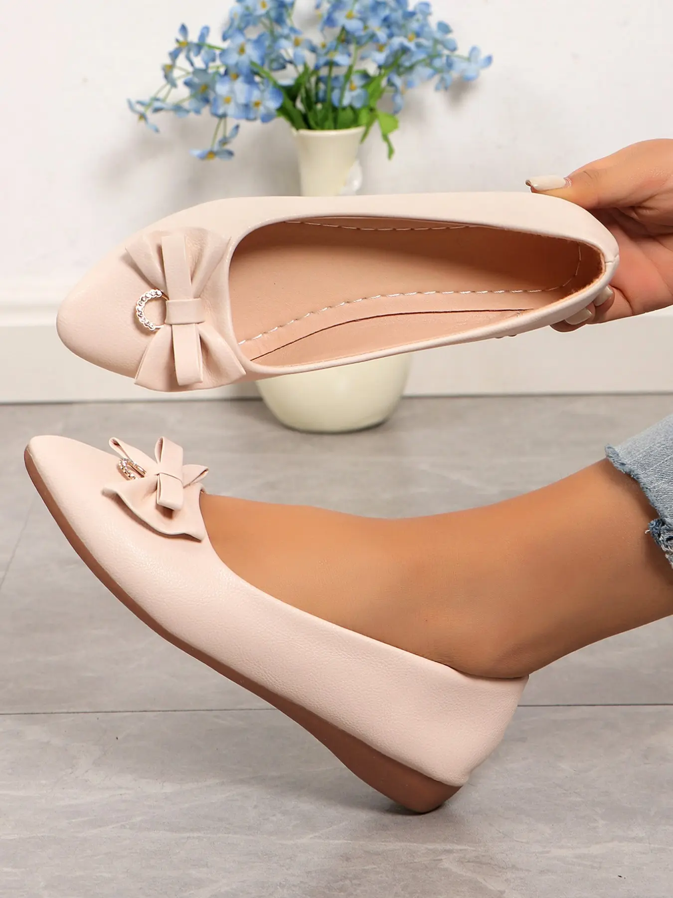 2026 Women's Bow Square Toe Ballet Flat Shoes, Wedding Flats For Bride, Casual Soft Sole Rubber Slip-Ons, Comfortable Daily Wear, All-Season Elegant Footwear