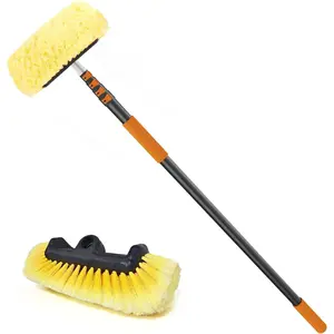 Wash Brush, 16FT Telescopic  Wash Brush with Long Handle, 12-Inch Soft Bristle  Cleaning Brush for Cleaning , RV, , Boat, Solar Panels