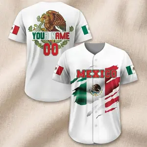 Custom Mexico Flag Baseball Jersey – Personalized Name & Number, Mexican Team Shirt for Adults