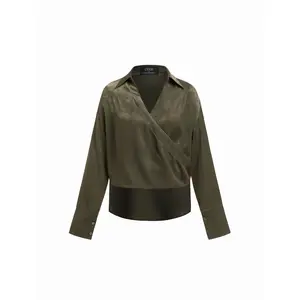 Cider Satin Long Sleeve Wrap Front Blouse