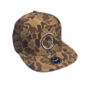 Glowing Archery Bow Sight 7 Panel Trucker Hat Zapped Brown Duck Camo Glowing Pins