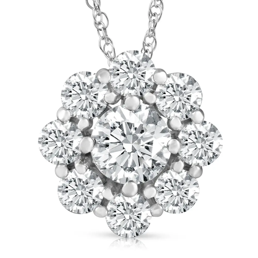 2 1/2 Ct Round Cut Diamond Halo Pendant 14k White Gold 18" Necklace Lab Grown