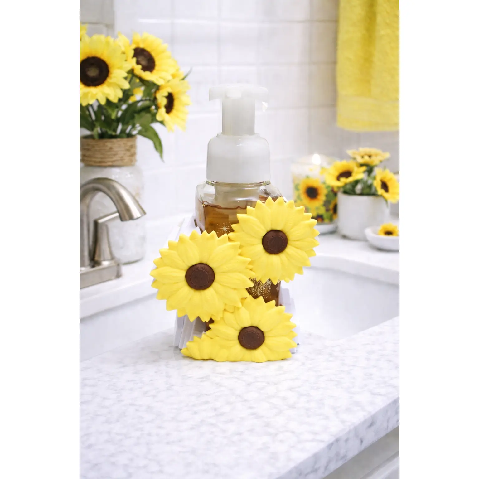 Sunflower Foaming Soap Holder – Farmhouse Bathroom & Kitchen Counter Decor