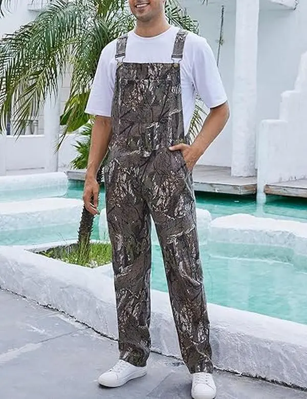 OPDNBON Camo Bibs Overalls for Men Adjustable Straps Work Utility Coveralls Camouflage Jumpsuit Men's Adjustable Denim Work Overall Redneck Party Outfit Menswear