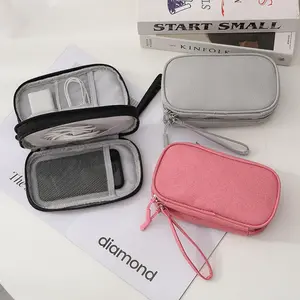 Double layer data cable storage bag, storage bag, Black & Pink, Travel USB Cable Accessories Bag/Case, for Power Bank,Charging Cords,Chargers,Mouse,Earphones Flash Driver, Lipstick, Eyebrow pencil, Summer for Gift