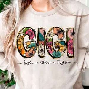 Floral Gigi Shirts, Gigi Flower Glitter Shirt, GIGI Flower with Kids Names Hoodies, Gigi floral Sweatshirt, Custom Mama groovy Sweatshirt, Mother's Day Gift, Auntie Hoodies