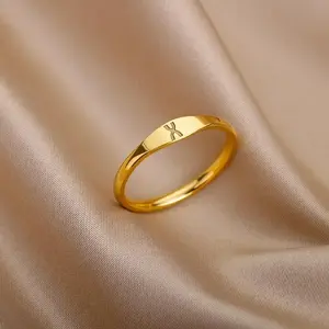 New Gold Stainless Steel 26-Letter Ring, Fashionable, Simple, and Trendy Women’s Jewelry