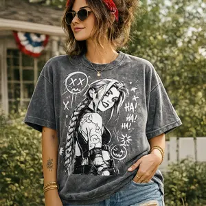 [SALE UP TO 50%] [FREE SHIP] Jinx League of Legends Gaming T-Shirt Sweatshirt Hoodie, Arcane Inspired Anime Shirt, Chaos Girl Gamer Gift, Vintage Washed Unisex Apparel