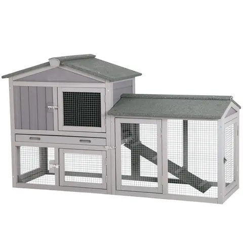Aivituvin-AIR02 Expandable Wooden Enclosed Poultry Hutch - 57in L x 21in W x 33in H Outdoor Poultry Cage, Predator-Safe, Asphalt Roof, Rain-Ready Shelter, Pre-Drilled Easy Assembly, Spring Latch, for 1-2 Chicks, Bunny, Duck