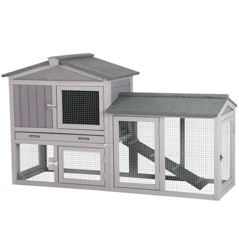 Aivituvin-AIR02 Expandable Wooden Enclosed Poultry Hutch - 57in L x 21in W x 33in H Outdoor Poultry Cage, Predator-Safe, Asphalt Roof, Rain-Ready Shelter, Pre-Drilled Easy Assembly, Spring Latch, for 1-2 Chicks, Bunny, Duck