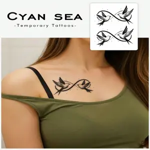Infinity Swallow Bird Temporary Tattoo Stickers, Minimalist Black Ink Fake Tattoos for Collarbone Chest Shoulder, Waterproof Long Lasting Y2K Aesthetic Body Art Stickers For Women
