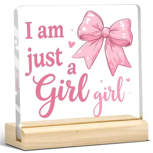1Pc Romantic Pink "I Am Just a Girl Girl" Feminine Acrylic Plaque for Girly Room Desk - Aesthetic Dorm Accessory Girl Room Accessories, Home Decor Gifts, Holiday Gift Ornament Birthday Present Home Decor