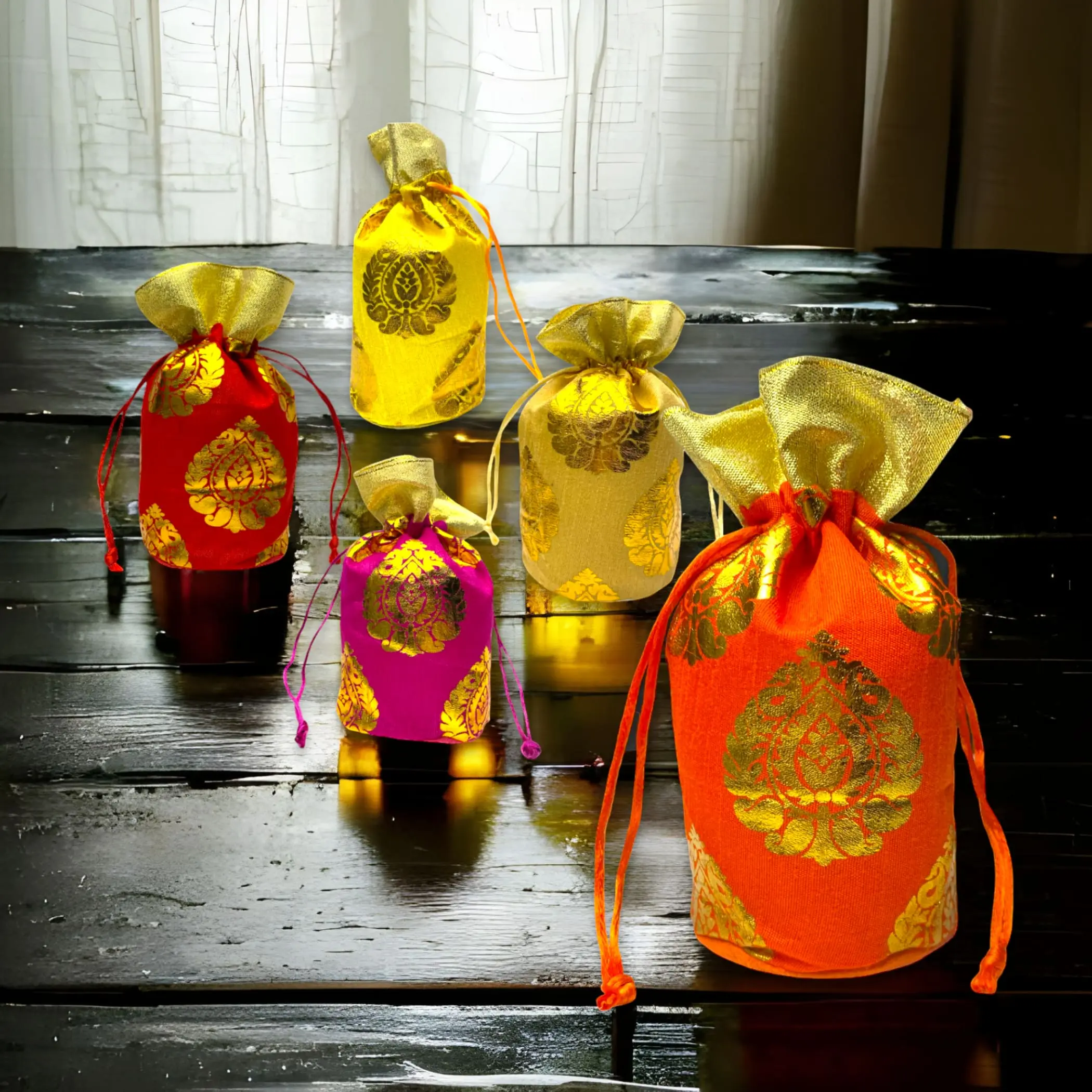 Women's Traditional Silk Potli Bags, Pack of 20 Handmade Multicoloured Drawstring Pouches for Indian Wedding Favors & Housewarming Gifts, Universal, Gift Wrapping, Ceremony, 3 Inches Base Diameter, 4 Inches Height, Casual, Anti-Theft, Female