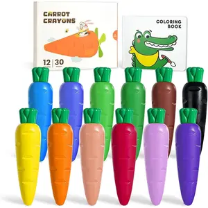Z-ITC18  12 Colors Crayons for Toddlers 1-3, Non Toxic Beeswax Carrot-Shaped Toddler Crayons with 30-Page Coloring Book and 120 PDF Pages, Mess-Free Coloring for Kids Ages 2-4 4-8 Art Supplies Gift