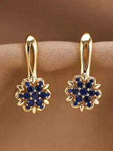 Elegant Artificial Zircon Blue Flower Earrings for Women, Daily Wear Holiday Gift, Copper Chain, Random Print, All Seasons