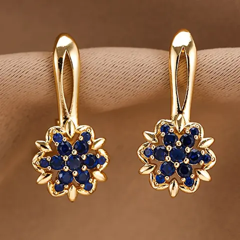 Elegant Artificial Zircon Blue Flower Earrings for Women, Fashionable Earrings, Fashion Chic Accessories Daily Wear Holiday Gift, Copper Chain, Random Print, All Seasons