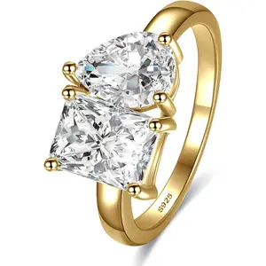 2.75ct Toi t Moi Ring 925 Strling Silvr Womn ngagmnt Ring Whit/14K Gold Platd 6x8mm Doubl Ston Ring mrald & Par Cut Wdding trnity Ring Cubic Zirconia Width Band 2mm Siz 5-9