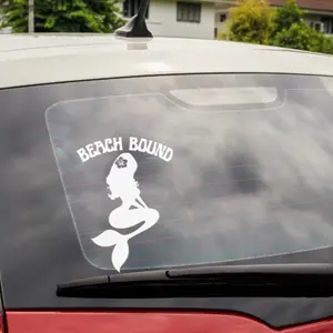 Beach Bound Car Decal - White Mermaid Design for Vehicle Decoration