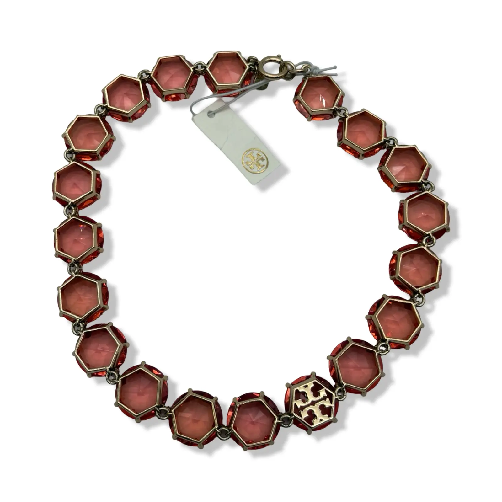 Pre-owned Tory Burch Logo Crystal Short Choker Necklace (Red Clear) B0FNG7TJDV