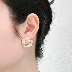 Spring Floral Colorful Enamel Dripping Glaze Earrings, Small Fragrance Style High-end Light Luxury Earrings for Women, French Elegant Camellia Earrings