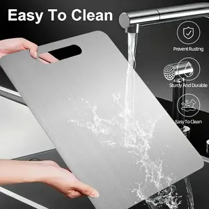 Premium Stainless Steel Cutting Board with Handle - Double-sided Design for Cutting Fruits, Vegetables, Bread, and Meat - Essential Kitchen Tool - Food Cutting Board - Easy-to-Clean and Durable Cutting Board