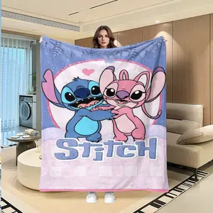 Stitch & Angel Couples Blanket, Blue Gradient, Sweet Interaction, Heart Decor, Healing Kids Style, Soft Flannel, Valentine's Day Gift