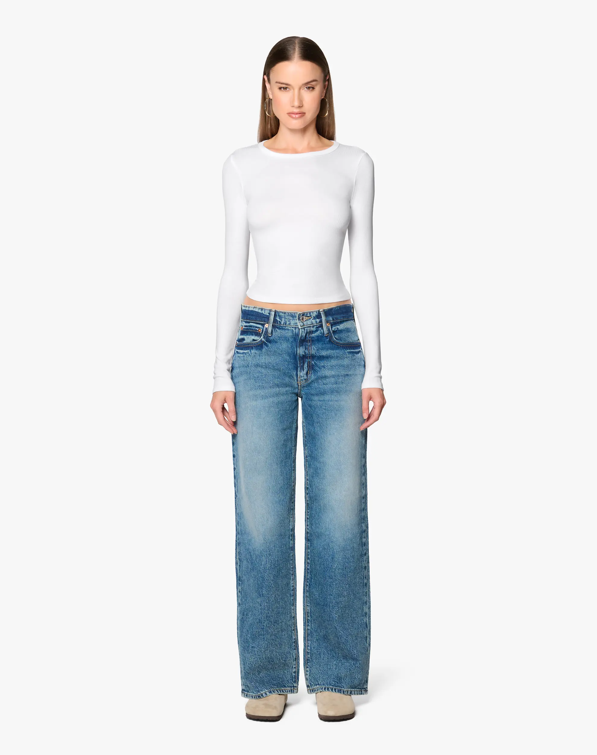 Women's Mid-Rise Baggy Straight Leg Jeans in Comfortable Trueform Stretch Denim - Everyday Streetwear, 31" Inseam, Made in USA, Sustainable Carbon-Zero Tencel Lyocell