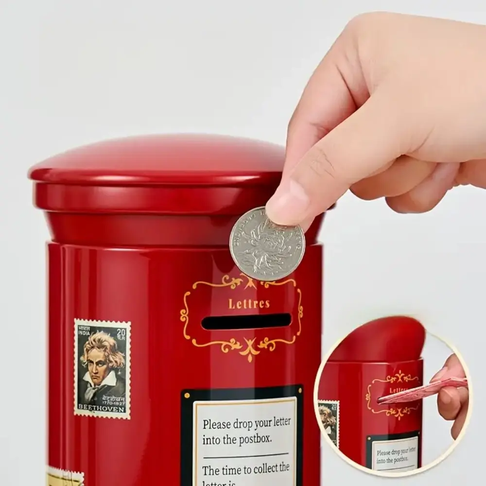 1 Retro British mail box piggy bank-large-capacity metal coin piggy bank, with simulated mail box design, red/green/blue