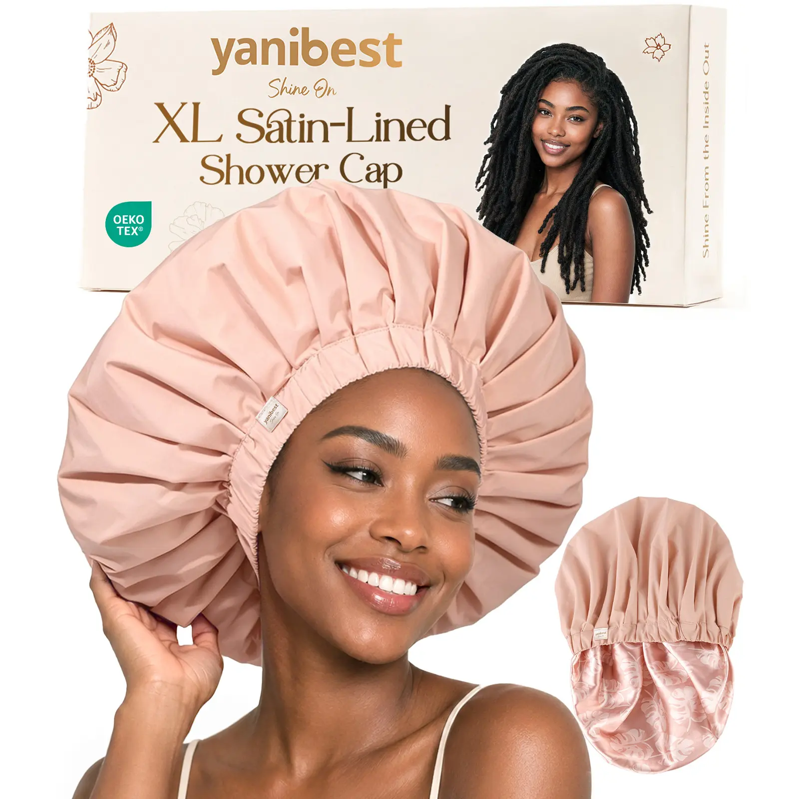 YANIBEST Extra Large Satin Shower Cap Waterproof Reusable Cap for Long Braids
