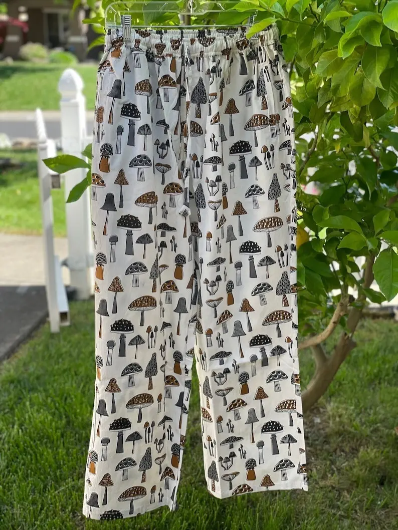 Mushroom Print Harem Pants, Handmade Hippie Boho Pants, Festival Trousers, Beach Cover Up, Psychedelic Mushroom Pants, Yoga Pants