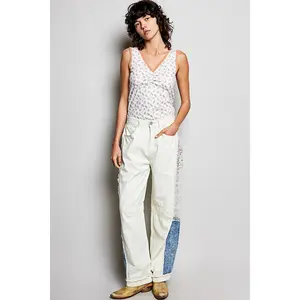 POL Clothing Floral and See Through Lace Patchwork Barrel Pants