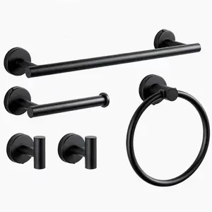 Matte Towel Bar Set, 5 Counts Bathroom Accessories Set, Including Towel Rack, Toilet Paper Holder, Towel Ring, Bathroom Hardware Set, Bathroom Decor Set
