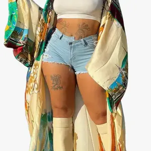 Multi colored long kimono